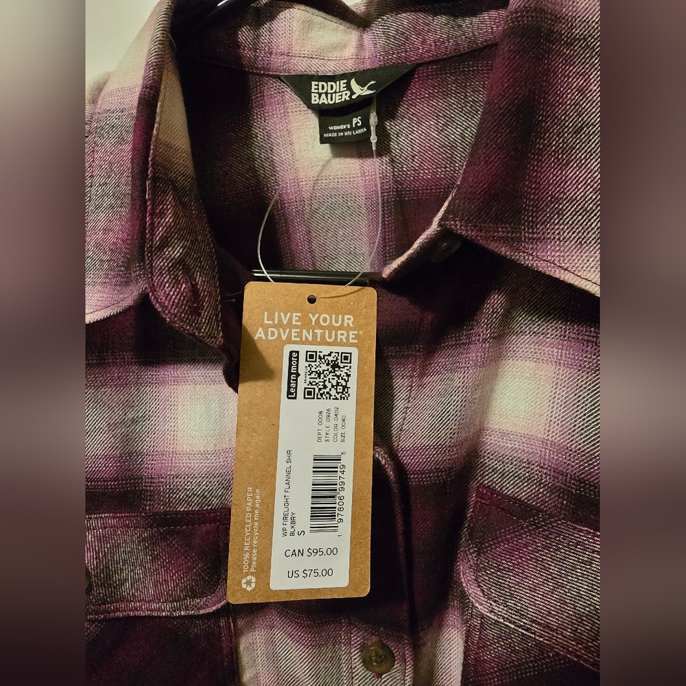 Eddie Bauer Firelight Flannel Blackberry Plaid Petite Small - Picture 3 of 9